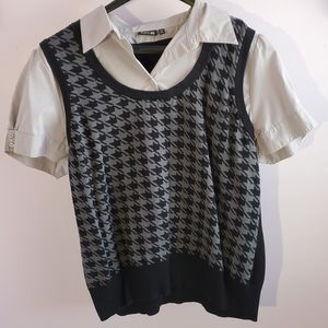 APT. 9 Short Sleeve Black and Gray Knit Collar Top
